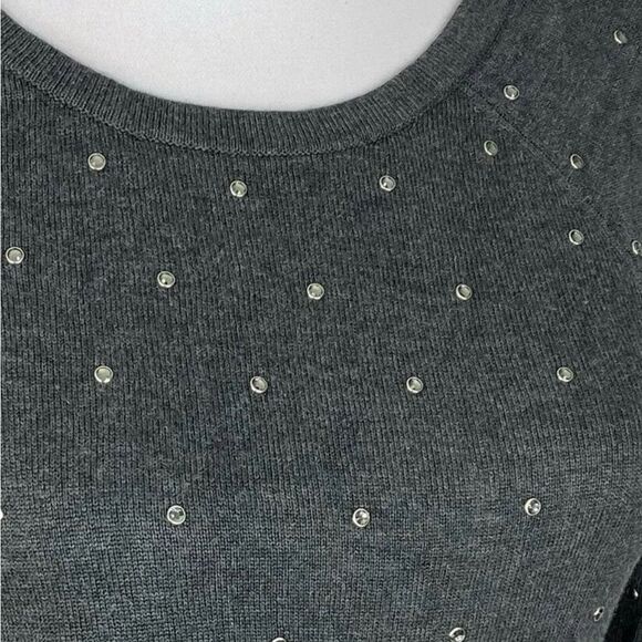 White House Black Market XS Soft Sweater: 3/4 sleeves and rhinestones on front - Picture 2 of 7